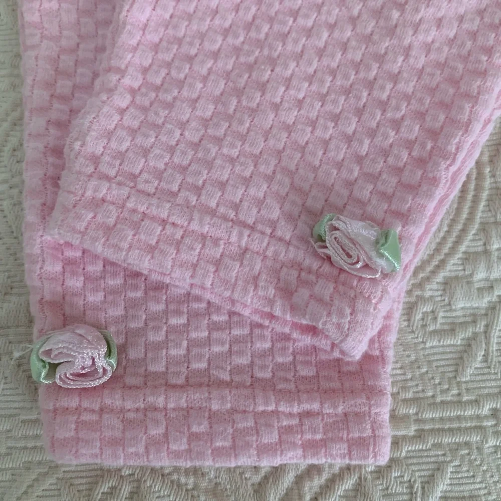 Vintage 90s Pants Set Girls 6-9M Pink 2 PC Skirted Bodysuit Outfit Textured Rose